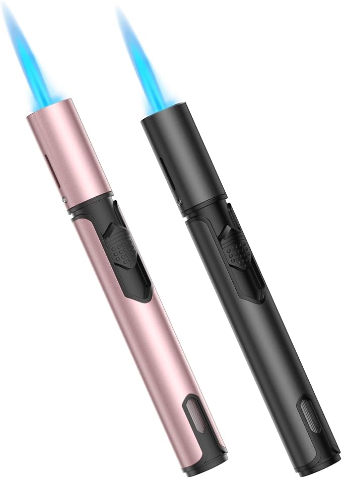 Torch Lighters Butane Lighter 2 Pack Windproof Adjustable Jet Flame Torch Lighter, Butane Refillable Gas Torch Lighter for Candles Grill BBQ Fireplaces Camping ((Not Prefilled)