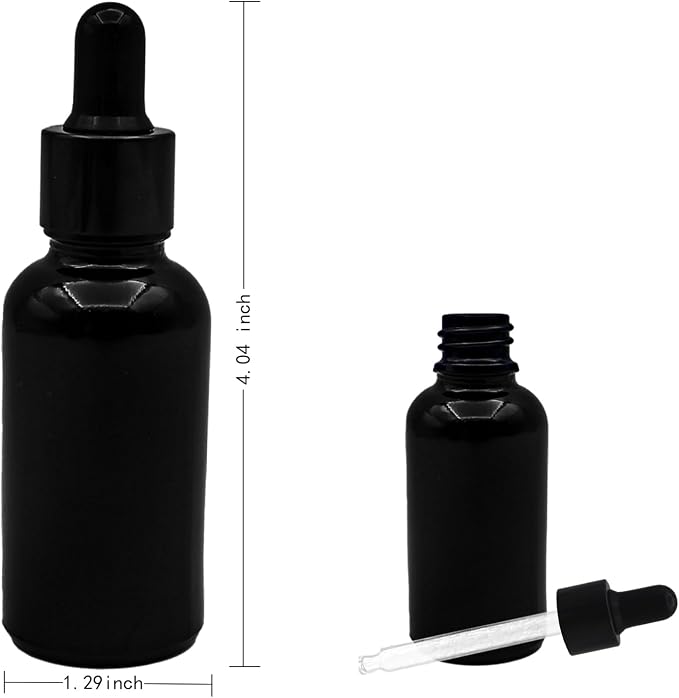 12 Pcs1 oz Black Glass Dropper Bottle 30 ml Tincture Bottles with Dropper Lab Dropping with Eye Droppers, Funnels, Label Stickers for Essential Oil Perfumes (Black, UV Safe Bottles)