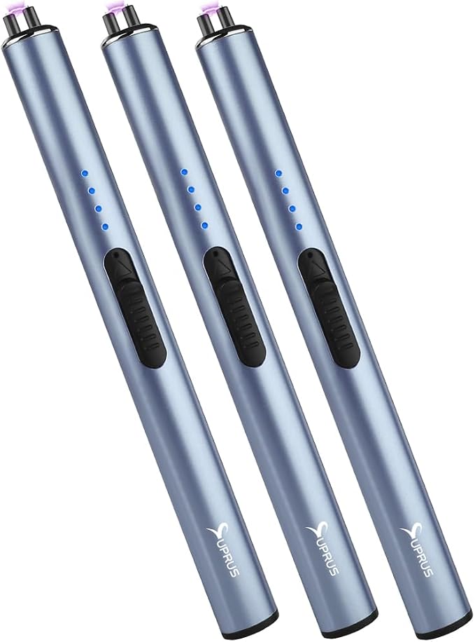SUPRUS Electric Arc Windproof Flameless USB Rechargeable Lighter with Safety Lock for Candle (Blue, 3 Packs)