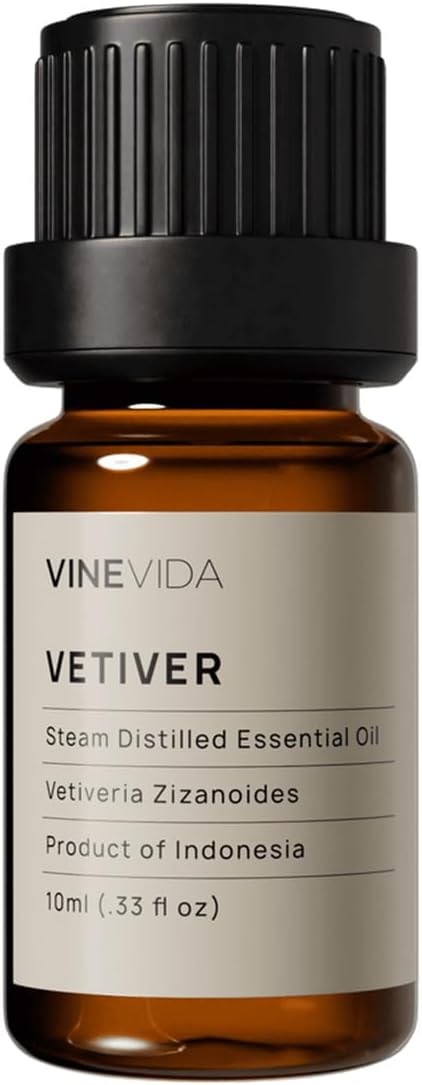 VINEVIDA Vetiver Essential Oil 10 mL - Undiluted Candle Scent DIY Scents for Candlemaking Soap Making Safe Skin, Pack of 1,0.33 Fl Oz,10 milliliters, (4OZV-OBP-VET-IND-10ML)