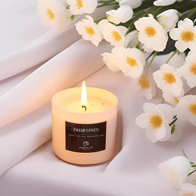 Fresh Linen Candles Laundry Candles Non-Toxic Air Freshening Scented Candle Decorative Pet Odor Eliminator for Home Luxury Scented Soy Jar Candle for Bathroom Decor 7.1 oz 2 Pack