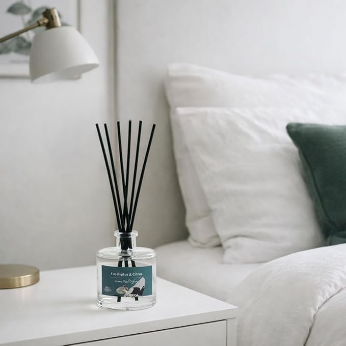 Reed Diffuser Set, Eucalyptus & Citrus 3.52 oz (100ml) Scented Diffuser with Sticks Home Fragrance Reed Diffuser for Bathroom Shelf Decor, Ideal Gift for Woman