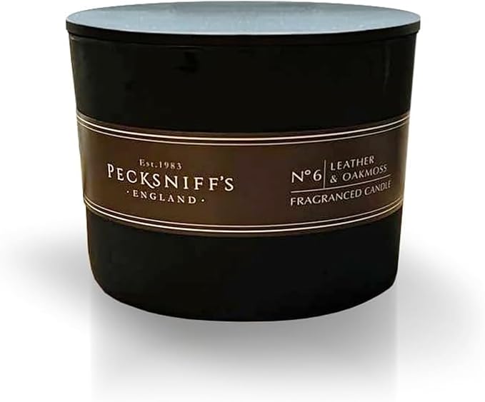 Pecksniffs Black Tall Leather & Oakmoss Scented Candle | 3 Wicks, 283g/9.9oz
