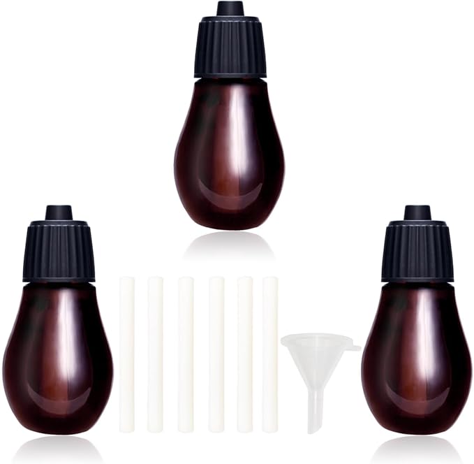 3 Empty Bottles for Essential Oils Refilling, Diffuser Bottles Set | 3 Empty Bottles & 6 Filter Cottons & 1 Mini Funnel, Fit AGEMANY Waterless Aroma Diffuser, Amber Glass Bottle, 20ML