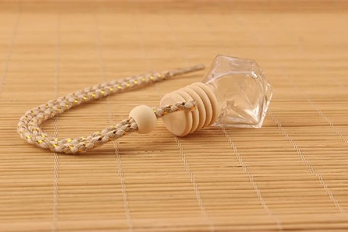 10Pcs 8ml Hanging Car Air Freshener Perfume Bottle, Refillable Aromatherapy Fragrance Clear Empty Essential Oil Diffuser Perfume Pendant Auto Ornaments Decor Accessories with Wooden Caps