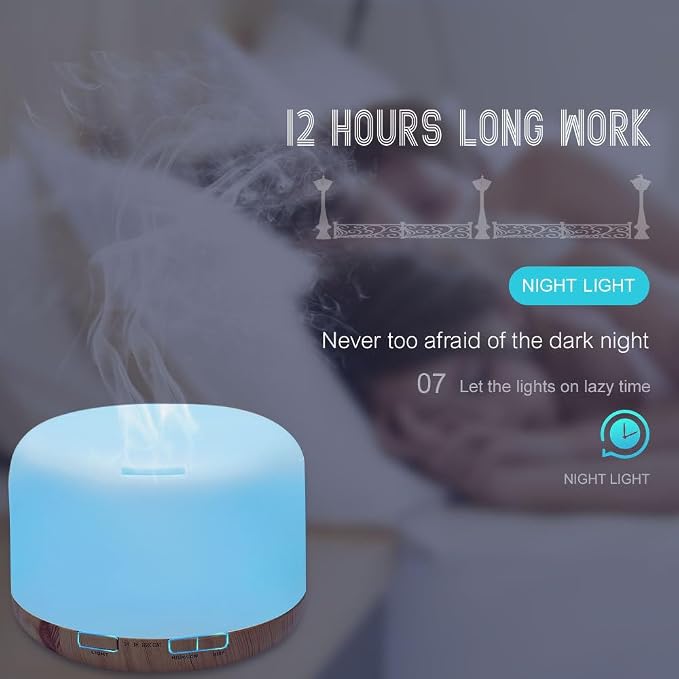 500ml Essential Oil Diffuser with Remote Control, Premium Ultrasonic Aromatherapy Diffusers Scent Humidifier Vaporizer Auto-Off Timer for Large Room Home, Yellow (Light Woodgrain)
