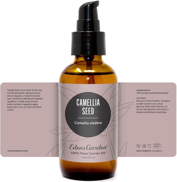 Edens Garden Camellia Seed Carrier Oil- 100% Pure Premium Cold Pressed & Hexane Free, Natural Moisturizer for Face, Skin, Hair, Scalp & Nail Care, Diluting Essential Oils & Massage 118 ml (4 fl oz)