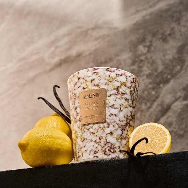 M&SENSE Lemon Vanilla Scented Soy Candle, 3 Wick Highly Scented 14.1 Oz 75H, Aromatherapy Christmas Gift for Women and Men
