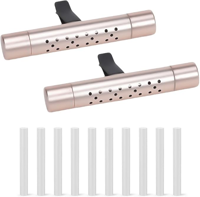 Osilly 2PCS Car Diffuser Vent Clip, Vehicle Essential Oil Scents Set with 10 Unscented Refill Sticks, Automotive Vent Air Freshener Decoration Accessories, Universal for SUV, Sedan, Truck (Gold)