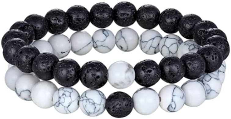 FORUBUS 2Pcs Lava Rock Beaded Bracelet Set – Essential Oil Diffuser Jewelry with Natural Stone Beads for Aromatherapy, Yoga, Meditation, and Stress Relief, Stretchy Bracelets for Women Men