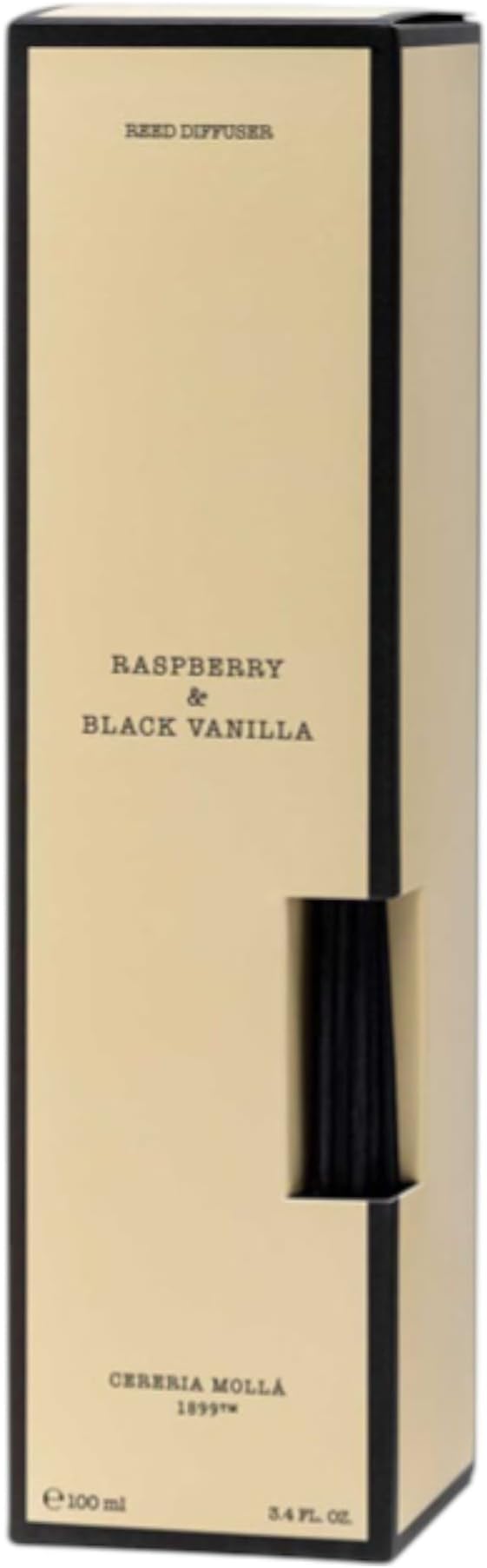 Mikado Boutique Reed Diffuser | All-Natural Essential Oil Fragrance | Includes Rattan Sticks | Refillable (3.4 FL OZ, Raspberry & Black Vanilla)