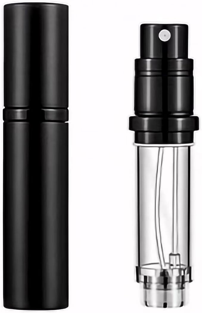 Perfume Refillable Bottle 5ml Bottom Refill Portable Purse Atomizer, Cologne Travel Perfume Spray Bottle for Outgoing and Traveling (Black 5ml + Replacement inner liner)