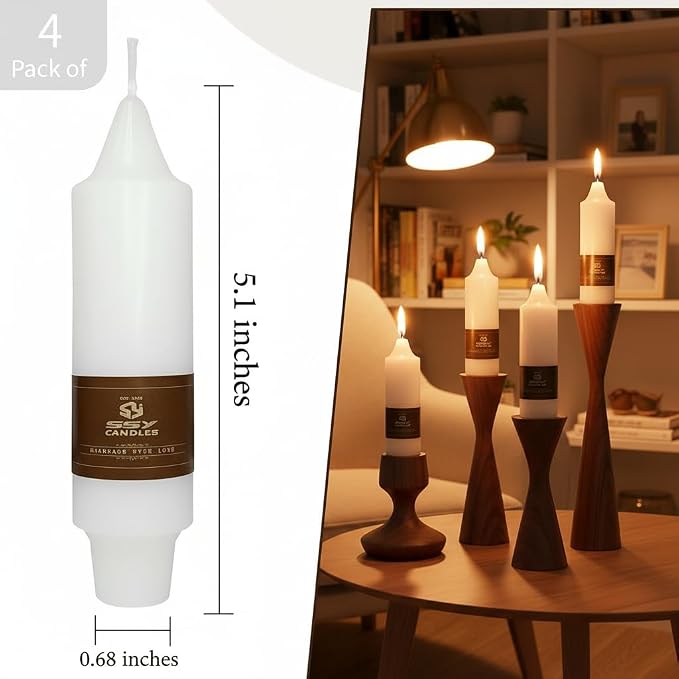 5 Inch Short Candle Chunky White Taper Candles Set of 4 Hand Poured Smokeless Unscented Thick Taper Candles with Wide Bottoms for Mother's Day Meditation Wedding Dinner Home Decor