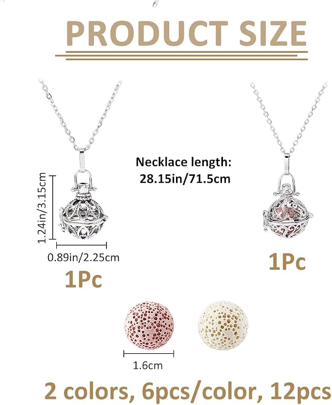 SUPERFINDINGS 2 Styles Aromatherapy Necklace Essential Oils Diffuser Locket Pendant with 12pcs Lava Rock Aromatherapy Pendant Diffuser Necklace Locket Necklaces Essential Oil Jewelry Gift