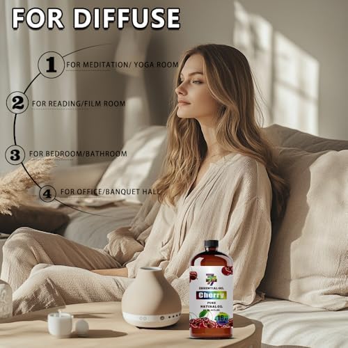 Cherry Essential Oil, Cherry Oils, for Diffuser, Humidifier, DIY Candles, Soap, Home, Office, Car, Gift, Essential Oil, GV77ZF Cherry Fragrance Oil - 16 fl oz (480 ml)