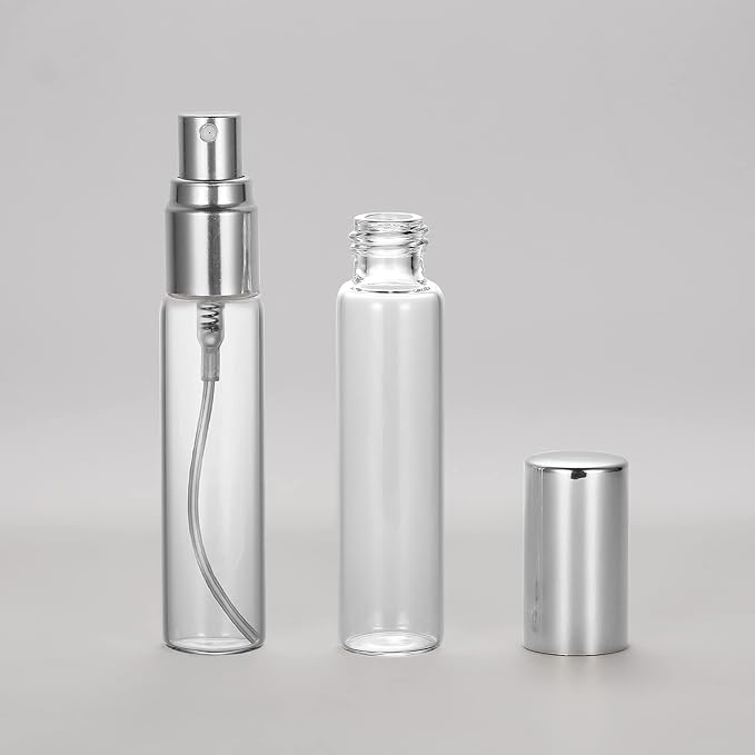 20 Pack Set 10ML Protable Refill Bulk Atomizer Spray Travel Perfume Bottle Hydrating Empty Bottle (Silver Caps)