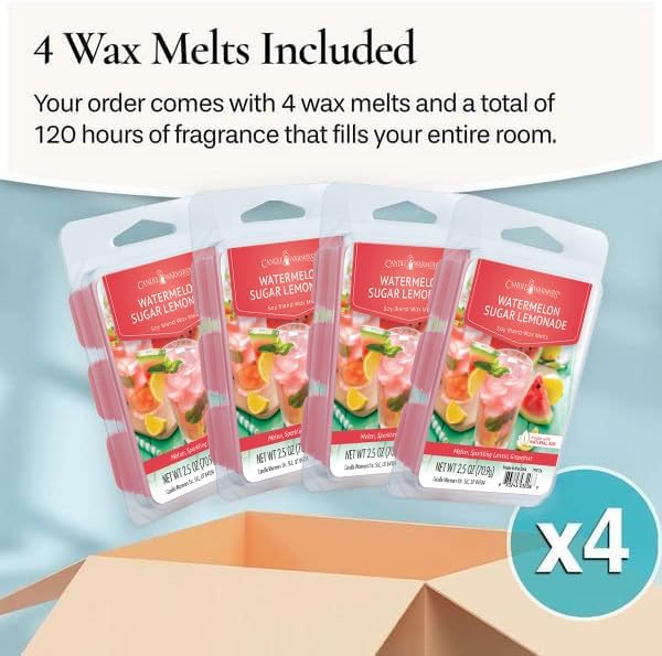 Candle Warmers Etc Classic Wax Melts 2.5oz, Watermelon Sugar Lemonade (4-Pack) – Each Pack has x4 2.5 oz Wax Melts and 30 Hours of Fragrance – Perfect for bedrooms, Living Rooms, and bathrooms