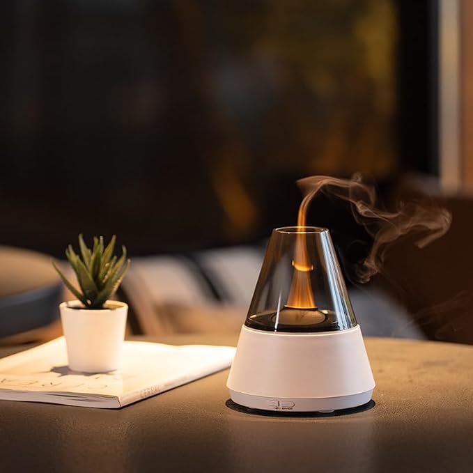 Ultrasonic Aroma Diffuser with Simulated Flame, 150ml, Timer and Auto-Off, LED Ambient Light (White)