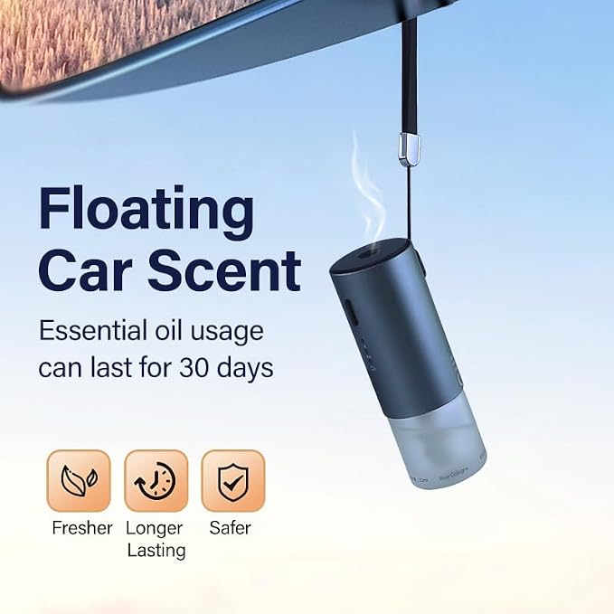 Car Essential Oil Diffuser -Blue Cologne Scent, USB Mini Aromatherapy Air Freshener with Vent Clip, Hanging Strap & 3M Pad, Portable Auto Diffuser for Car/Home/Office, Quiet & Waterless