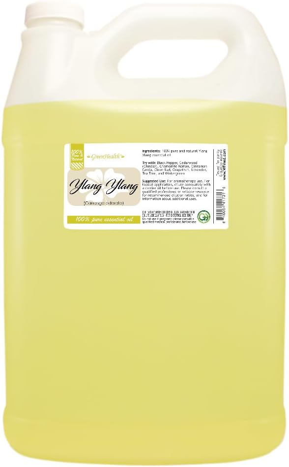 GreenHealth Ylang Ylang Essential Oil – 1 Gallon (128 fl oz) – 100% Pure Essential Oil – Bulk for Candle & Soap Making – Fluorinated F-Style Jug