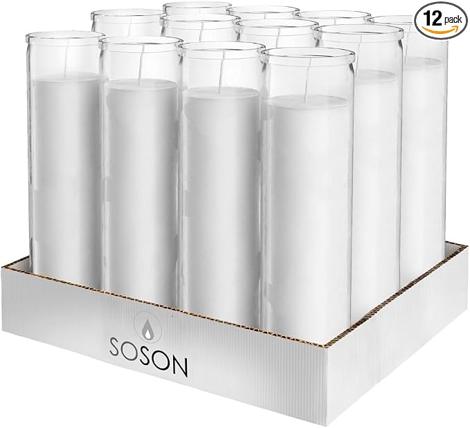 Simply Soson 2x8 inch White Devotional Candles in Glass Jar - 12 Pack - 90 Hours – Prayer Candle - Tall Pillar Candles for Religious, Memorials, Party Decor