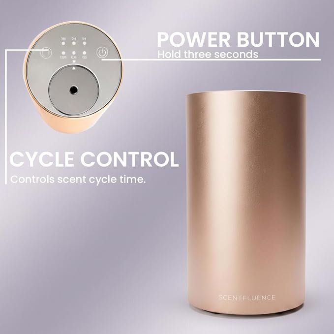 Waterless Scent Diffuser for Home – Rechargeable Cold-Air Room Diffuser, Chrome Finish, Adjustable Settings, USB, Covers 450 Sq Ft