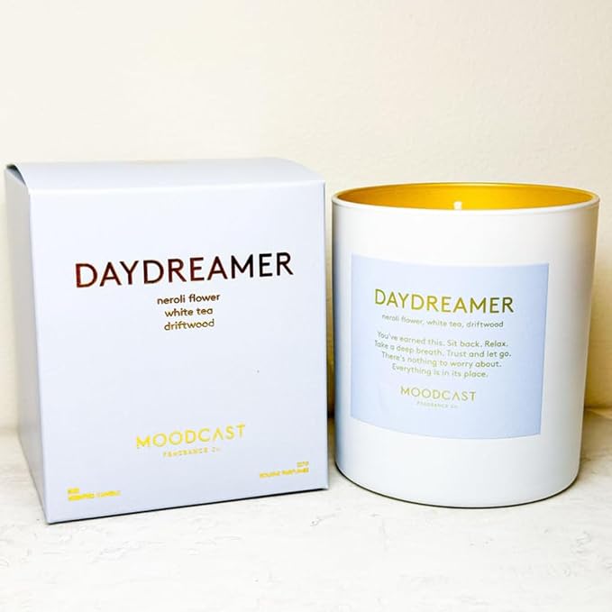 Moodcast Daydreamer Scented Candle - Aesthetic Candle for Home, Neroli Flower, Driftwood & White Tea, Clean Coco Wax Blend, Vegan, Paraben Free, 45-Hour Long Lasting Burn - 8oz