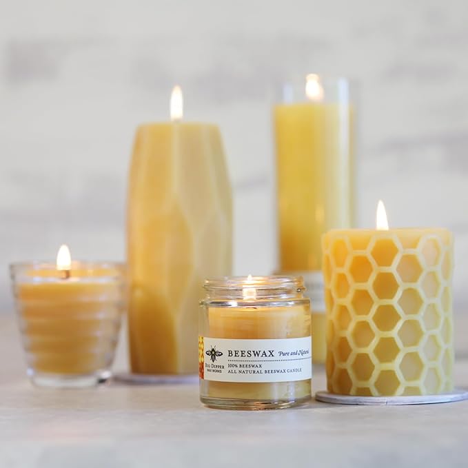 Big Dipper Wax Works Beeswax Glass Candle, Unscented 3.2 oz Apothecary Jar with Lid, 100% Pure Beeswax, Clean Cotton Wick, Reusable Glass, 20-Hour Burn, 2" x 2.5"