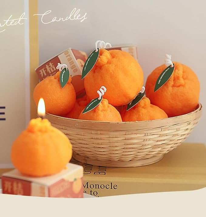 4 Pack Large Orange Shaped Fruit Candles Gift, Vegan Citrus Scented Candles, Spring Summer Mother's Day Farmhouse Table Decor, Tiered Tray Centerpiece, Housewarming Thanksgiving Party Favors