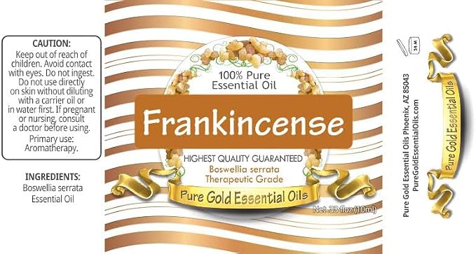 Pure Gold Essential Oils - Frankincense Essential Oil - 0.33 Fluid Ounces