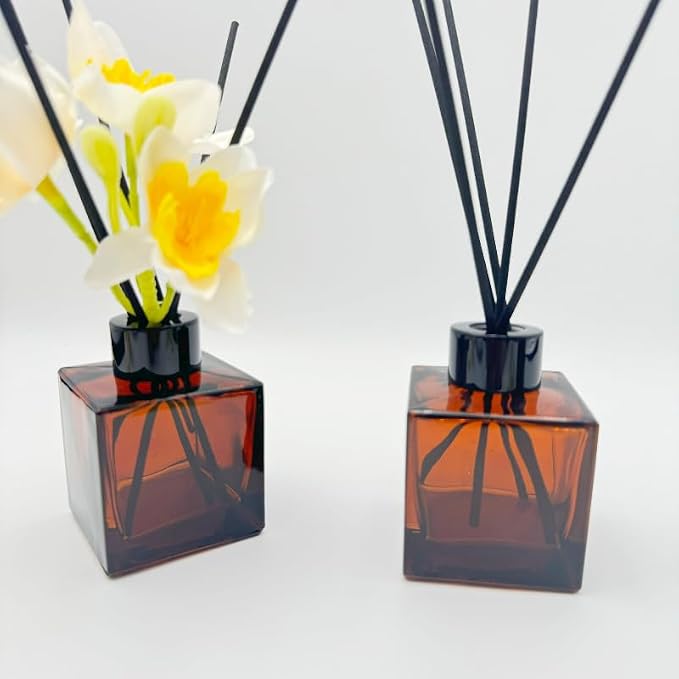 Empty Reed Diffuser Bottle and Black Reed Diffuser Sticks Refill Set for Bathroom Hotel Home Decoration (3, Brown, 100ml)
