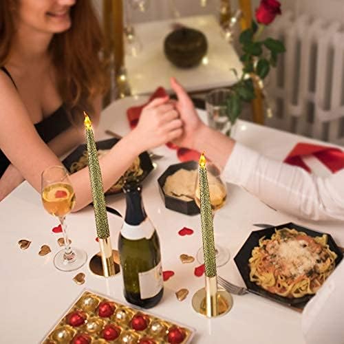 FURORA LIGHTING Flameless Gold Glitter Taper Candles, Amber Flicker, 6/18 Timer, Battery Operated — Ideal for Home décor and Holiday displays.