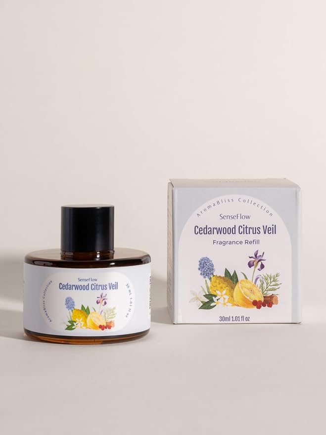Waterless Diffuser Oil Refill 1.02oz/30ml, Essential Oil Refill for SF101/SF101S Aroma Diffuser, Covers 1000 Sq Ft, 120-Day Natural Scent 1 Pack, Cedarwood Citrus Veil