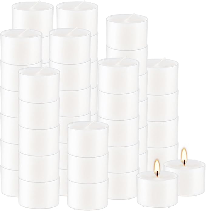 Set of 50 White Scented Tealight Candles Bulk, Vanilla Fragrance Wax with Clear Container, for Restaurant Dinner Weddings Baby Showers, Long Burning, 8 Hours