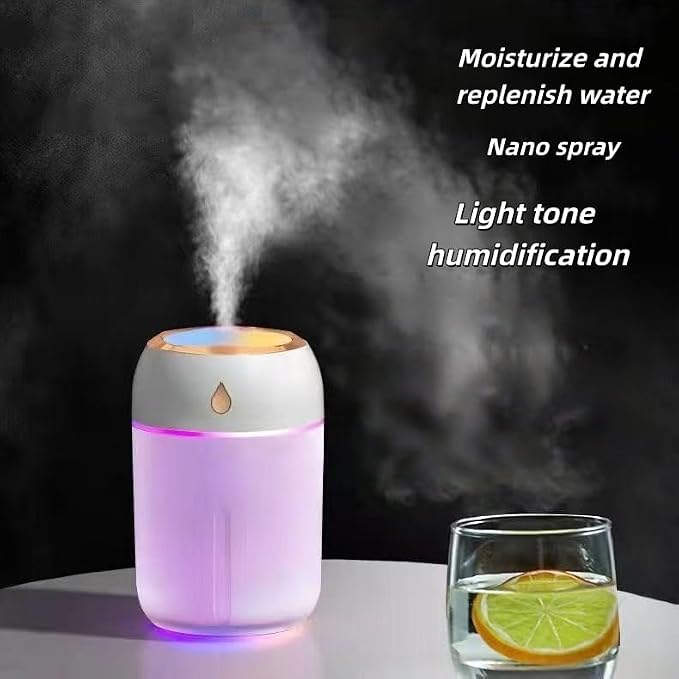 Portable Mini Humidifier for Bedroom, Office, Car, USB Personal Humidifier with LED Lights, 330ML Capacity, Auto Shut-Off, Aromatherapy Diffuser