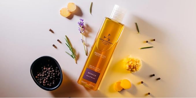 Aromatherapy Associates De-Stress Muscle Shower Oil. Powerful Blend of Rosemary, Ginger and Black Pepper Essential Oils to Soothe and Heal the Body (8.45 fl oz)