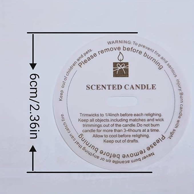 YiJiaXiang Round Scented Candle Warning Safety Stickers, Clear Labels with Candle Care Instructions, Please Remove Before Burning (100, Diameter 6cm)