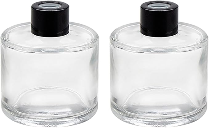 ericotry 2PCS Empty Clear Glass Essential Oils Diffuser Bottles with Black Caps Fragrance Accessories Use for DIY Replacement Reed Diffuser Sticks Sets Home Fragrance & Decoration (50ml/1.7oz)