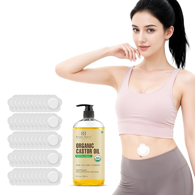 Botanic Hearth 100% Pure & Natural Castor Oil With patches For body (8 fl oz)| Infused with Cold Pressed Castor Oil | Hair Oil Repairs Dry Damaged Hair, Strengthening, Healthier Hair