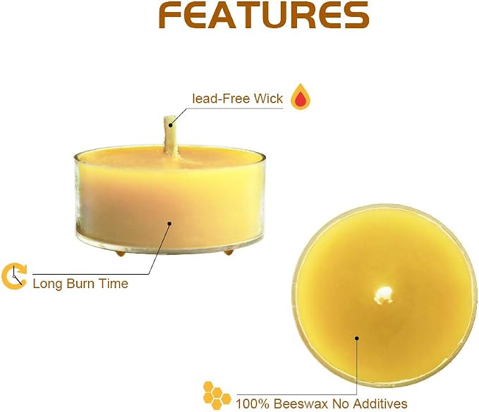 Natural Yellow Beeswax Tealight Candles - 12pcs - Organic Candle Natural Scent Smokeless Clean Burning