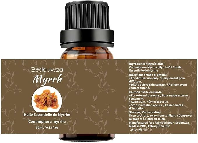 Sedbuwza Myrrh Frankincense Essential Oil Set, Myrrh Fragrance Oil Frankincense Scent Oil Set for Diffuser, Aromatherapy, Massage, Soap, Candle Making 2 x 10 ml