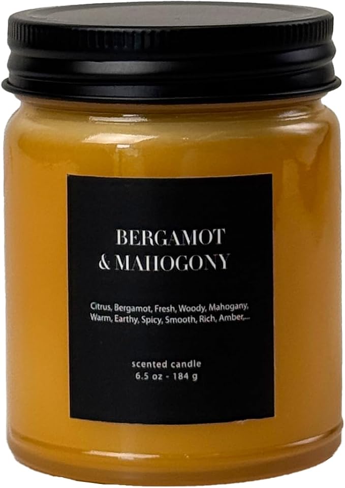Bergamot & Mahogany Scented Candle 6.5oz – CW Studio Color-Sprayed Glass Jar, Citrus & Rich Wood Aroma – Masculine Unisex Gift for Men Women, Father's Day, Office & Home Décor – 30-35 Hour Burn