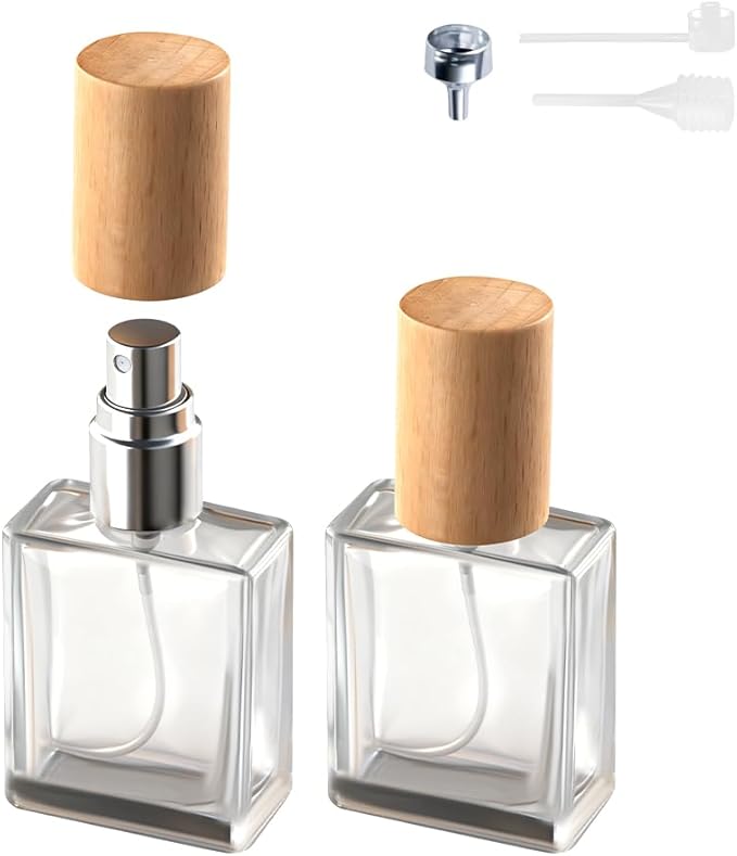 Perfume Atomizer, Glass Perfume Container,Travel Bottle Refillable, Empty Portable Leakproof Fragrance Spray Bottle (Beech 2pcs 15ml/0.5oz)