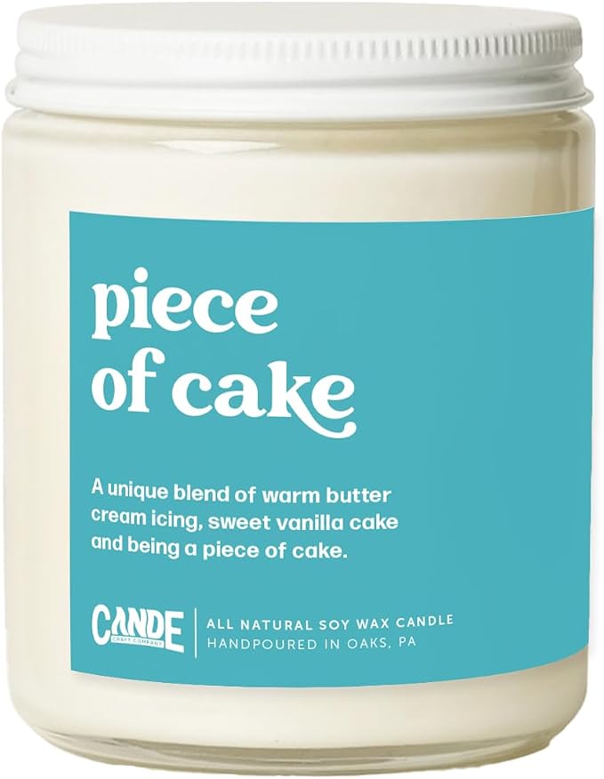 CANDE Craft Piece of Cake Scented Candle - Birthday Cake Gift Candle, Funny Gift for Her, 8 oz Glass Jar Candle, 50+ Hour Burn Time, Made in The USA