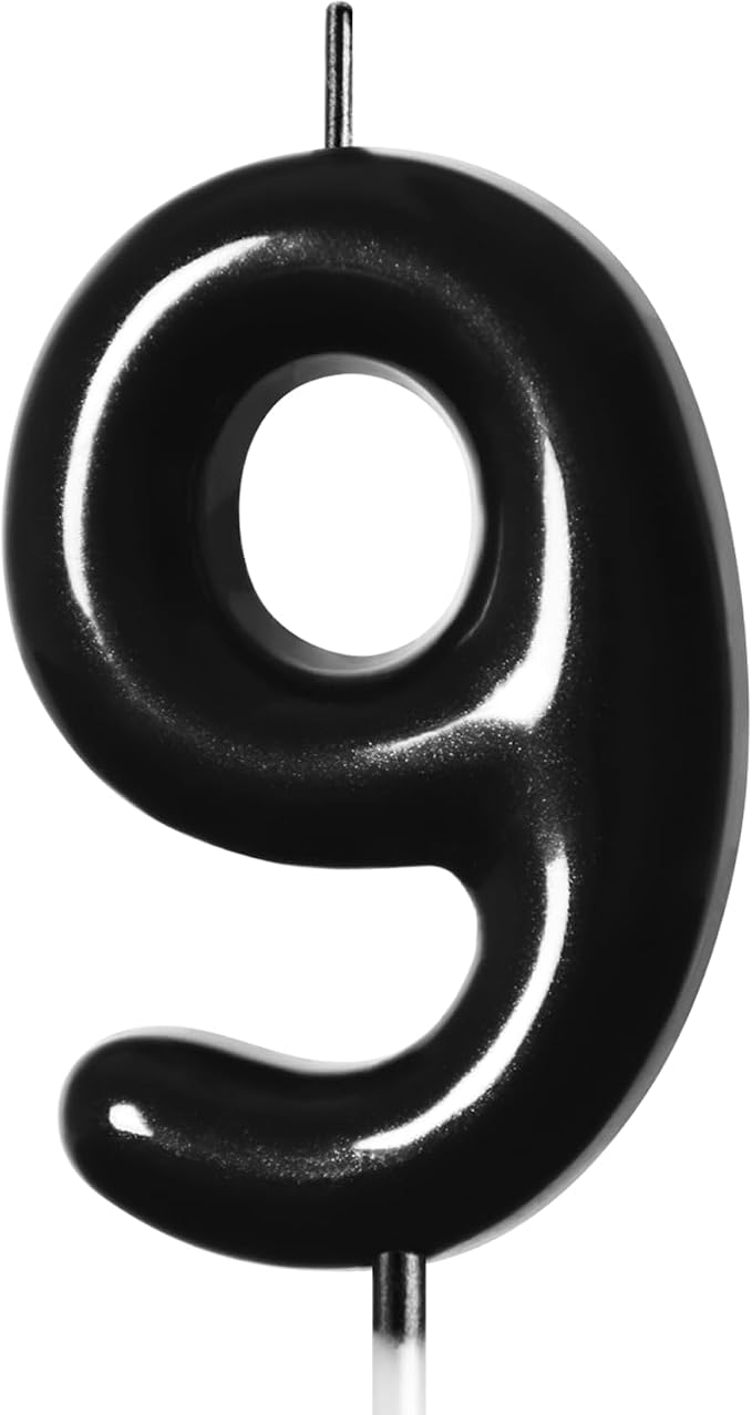2.76“ Large Black 9 Birthday Candle, 9 Candle for 9th Birthday Boy, Number 9 Candle for Boys Black Theme Birthday Party Decorations, Black Birthday Candles for Notorious One Birthday Decorations