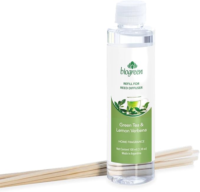Biogreen Refill for Reed Diffuser – Green Tea & Lemon Verbena – 3.38 fl oz