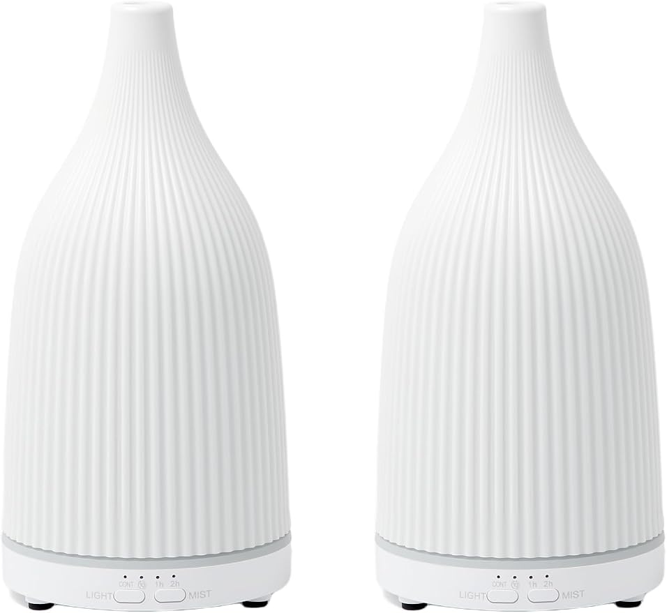 TTJ 70ml Essential Oil Diffuser, Ultrasonic Aromatherapy Diffuser with DC 5V USB Power, Timer Function, Dimmable LED Night Light, Quiet Cool Mist Humidifier for Home Office Bedroom Yoga Spa,Two White