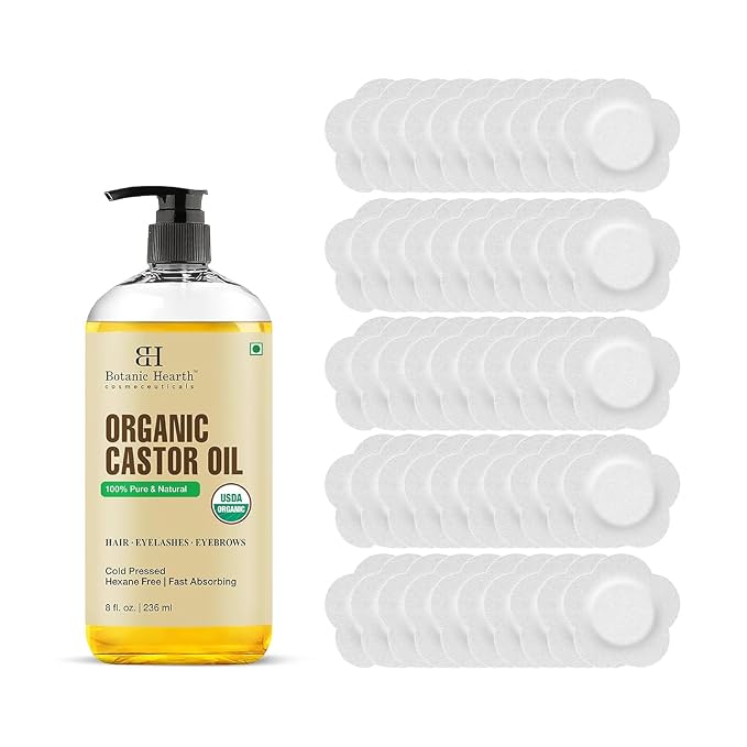 Botanic Hearth 100% Pure & Natural Castor Oil With patches For body (8 fl oz)| Infused with Cold Pressed Castor Oil | Hair Oil Repairs Dry Damaged Hair, Strengthening, Healthier Hair