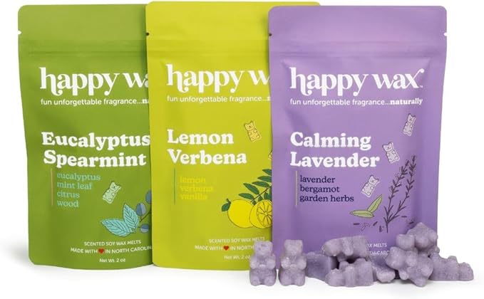 Happy Wax Clean Collection: Natural, Non-Toxic Scented Soy Wax Melts – Total 6oz Variety Pack: Eucalyptus Spearmint, Lemon Verbena, Calming Lavender