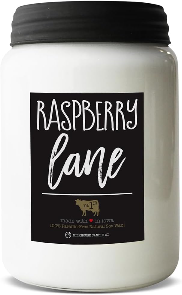 Milkhouse Candle Company Raspberry Lane Soy Candle - Mandarin | Raspberries | Vanilla Scented - 26 oz Farmhouse Jar with Lid, 150+ Hour Burn Time, Made in the USA